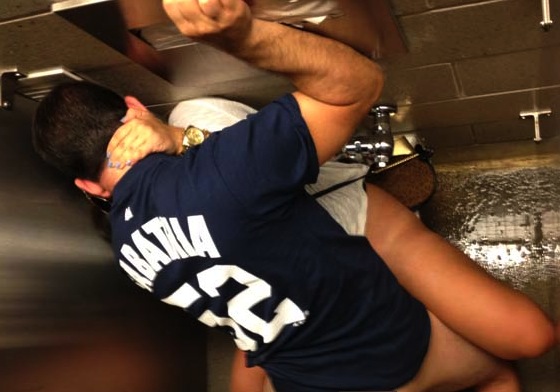 New York Yankees fans having sex in a bathroom