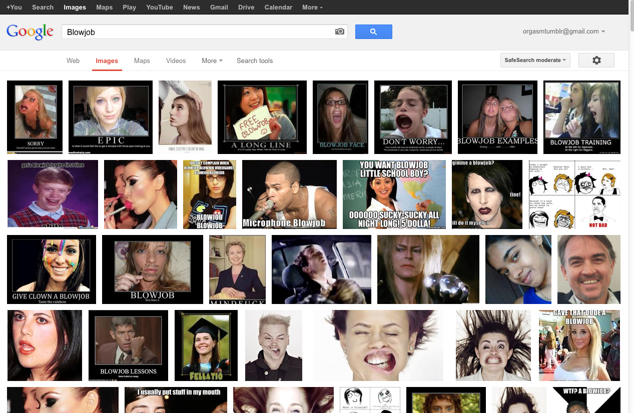 Screenshot Of Googles Results For "Blowjob" With Filtering Settings On
